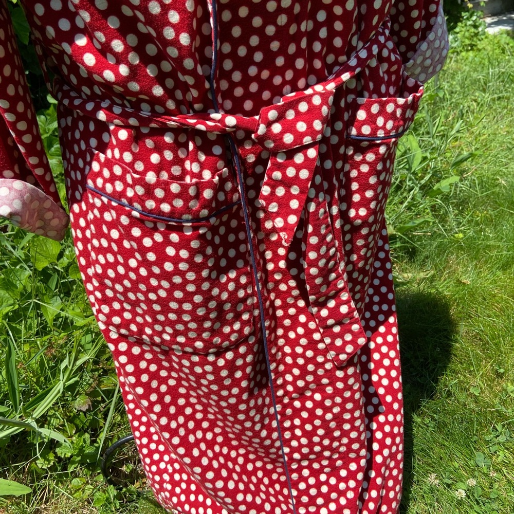 Polka Dot Flannel Bathrobe- vintage 90's - Picture 4 of 5